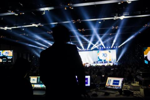 A person running the lights for a show