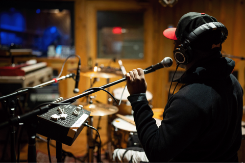 Student recording in Studio G